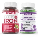 NEVISS Vegan Ferro Supplemento, Ferro da stiro + Zucchero Nicotinamide gratuito 500mg Gummies