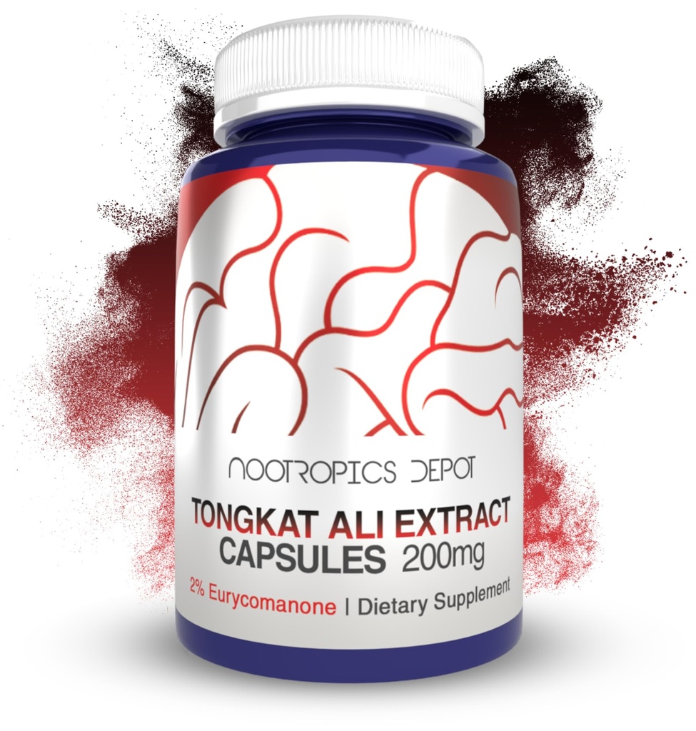 Nootropics Depot Tongkat Ali Extract Capsule | 200mg | 60 Count | 2% Eurycomanone by HPTLC | Eurycoma longifolia Root Extract