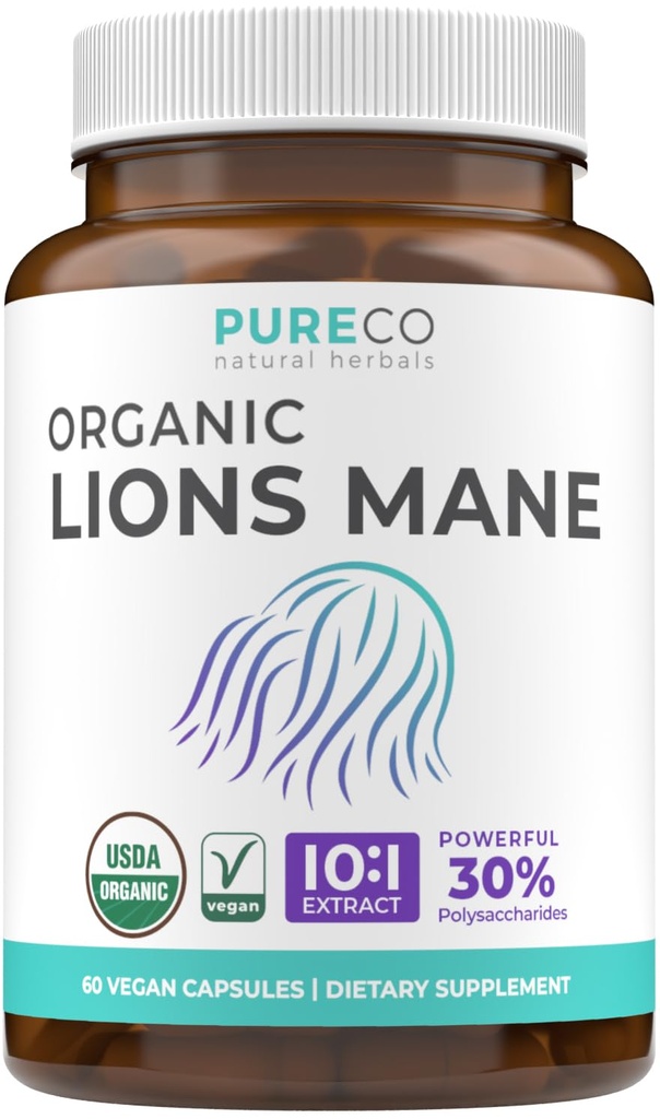 Leoni organici Mane Supplemento capsule - USDA Organic Mushroom Supplemento capsule con 1000mg Lion's Mane 10:1 Extract per Serving con 30% Polysaccharides - Vegan & Non-GMO (1 Mese di Alimentazione)