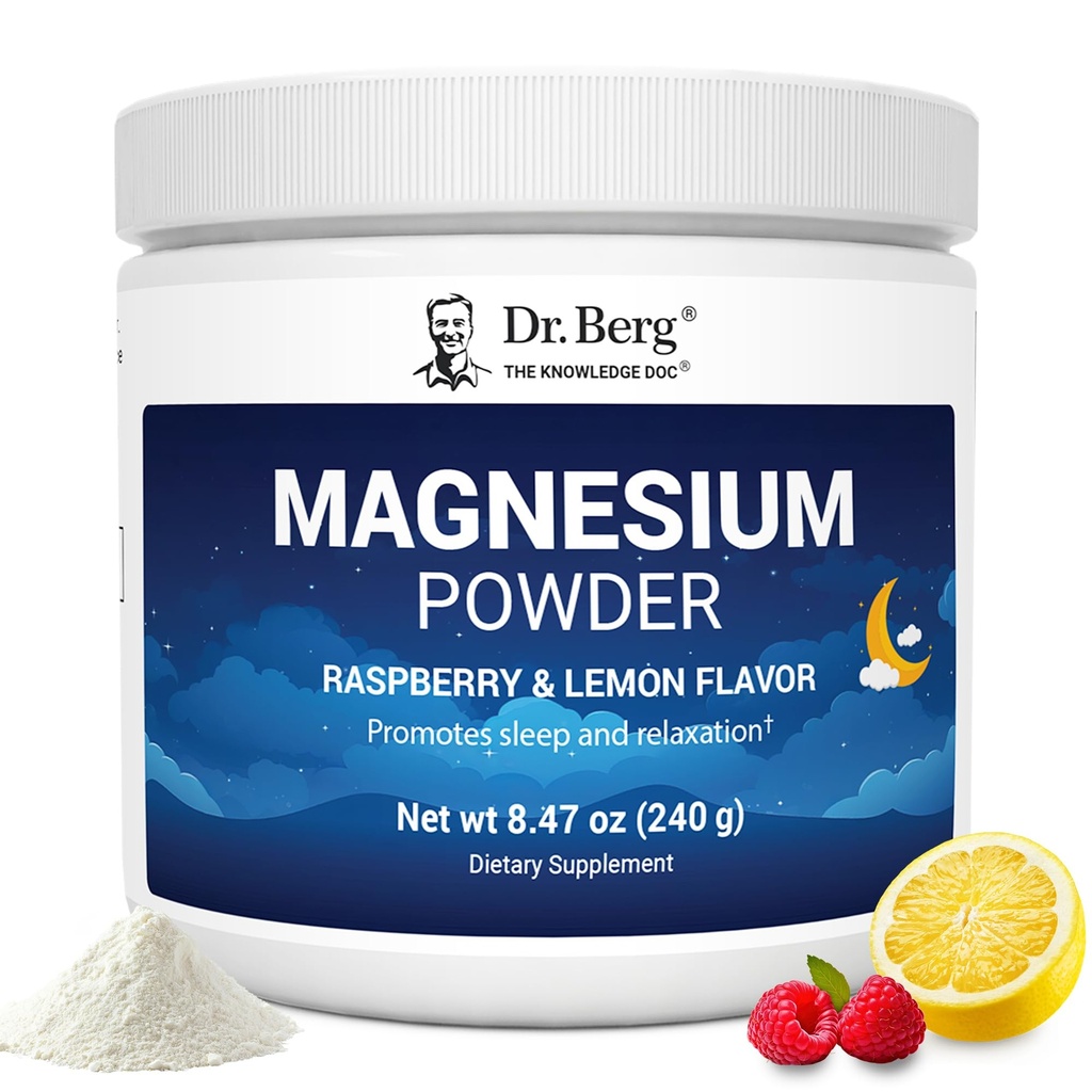 Dr. Berg Magnesium polvere di glicinato per il sonno, relax, & Stress sollievo - ora include vitamina D3 & Zinc - Delicious Raspberry & Limone Flavor (50 Serve) Polvere di magnesio - Polvere di bevanda di magnesio