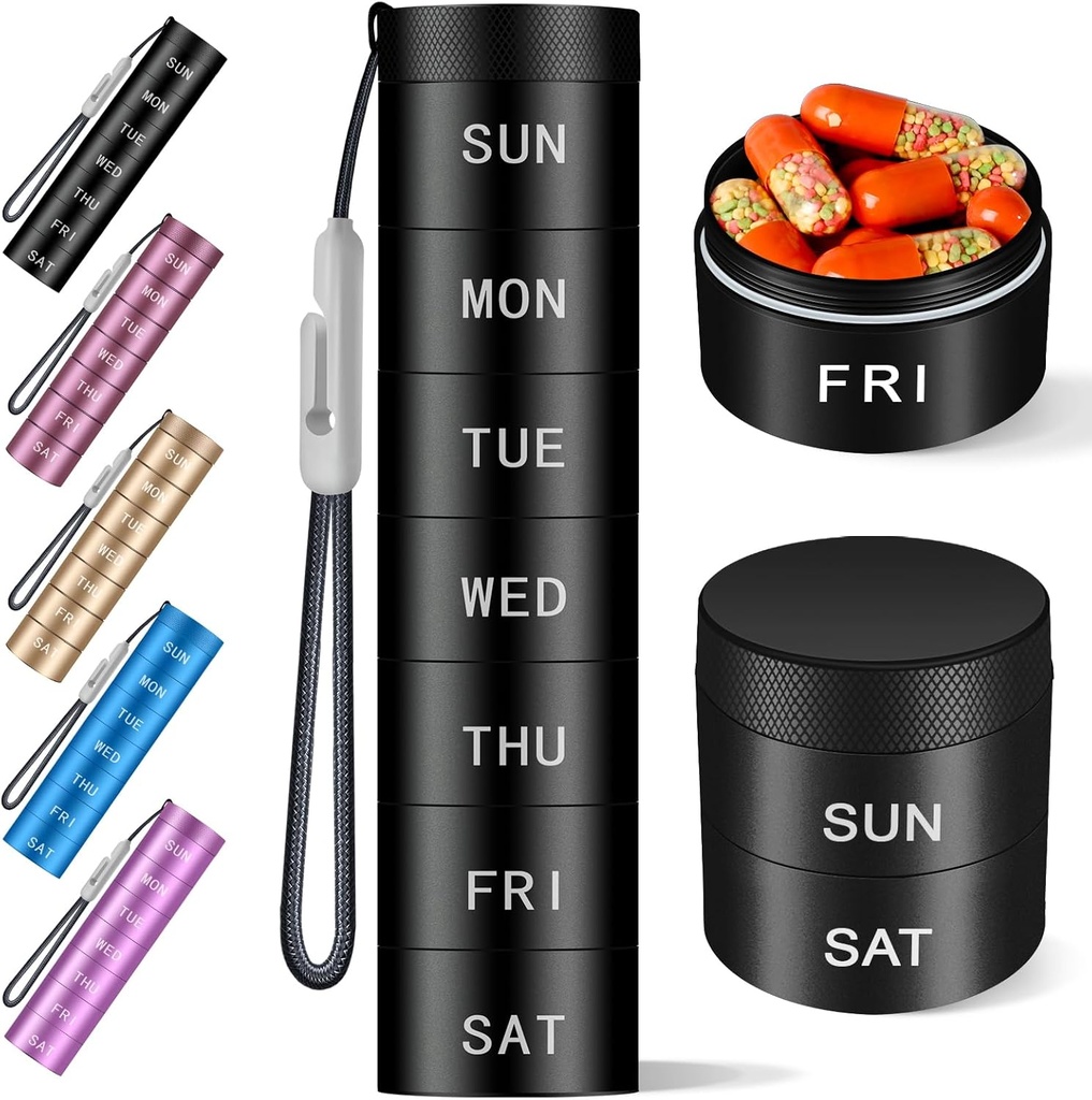 Organizzatore di pillole di viaggio in alluminio, Caso di vendita calda in metallo,Pill Holder, Moisture Proof impermeabile Daily Pill Box 7 giorno, Grande contenitore di pillole per tenere le vitamine,Medication,Supplements【Blacks
