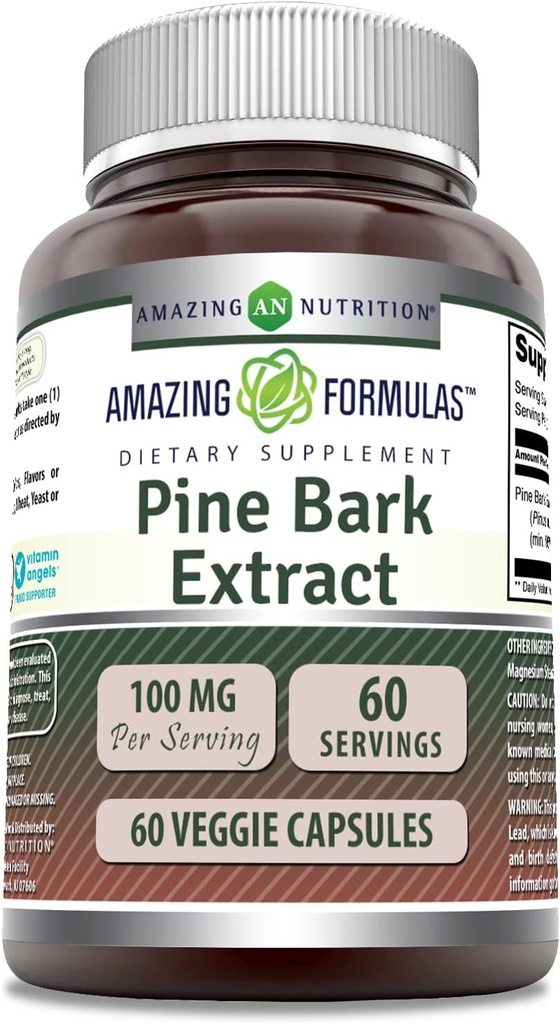 Incredibile Formulas Pine Bark Extract 100 Mg | Capsule Vegetariani Supplemento | Non OGM | Gluten-Free | Non OGM | Gluten-Free | 1 Pack | 60 Count