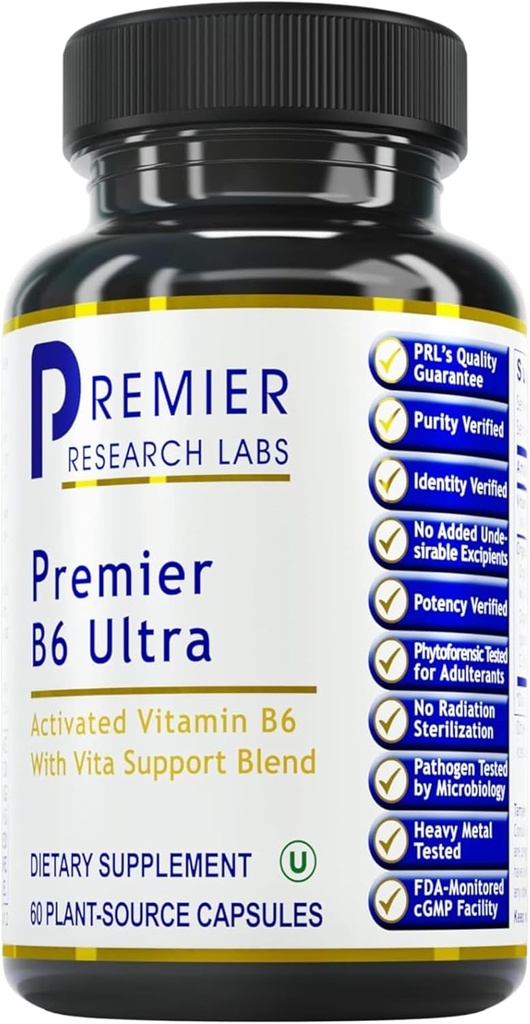 Premier Research Labs Premier B6 Ultra- P5P Vitamina B6, Pyridoxal 5 Phosphate B6 Vitamine Supplemento, 50mg B6 Per Capsule, Modulo attivo per il metabolismo energetico, & Funzione cerebrale - 60 capsule vegetariane