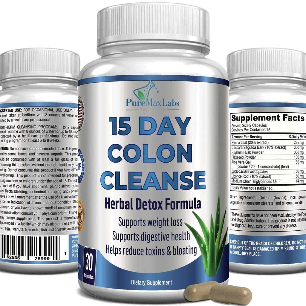 YUMMYVITE 15 giorni Pulitura e disintossicazione del colon, Formula di disintossicazione di erbe, Supporta la perdita di peso, Rilievo di costipazione - Aumenta l'energia. Tossine fluide, Detergente naturale sicuro del colon per gli uomini e le donne - 30 capsule