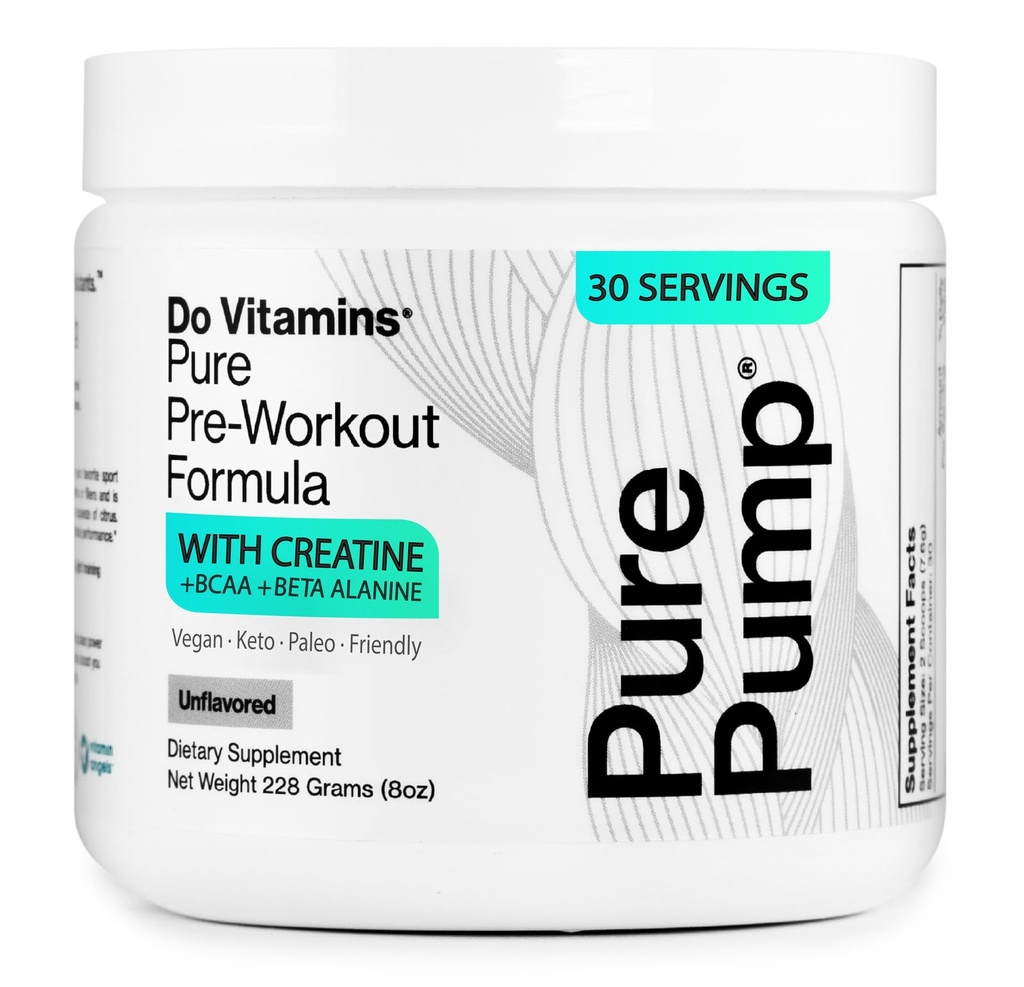 Do Vitamine - PurePump non aromaed All-Natural Pre Workout Polvere per gli uomini e le donne - Clean Preworkout con la creatina, BCAA, Beta Alanine - Migliore per l'energia, Focus & Pump - Vegan, Keto, Paleo 30 Servings