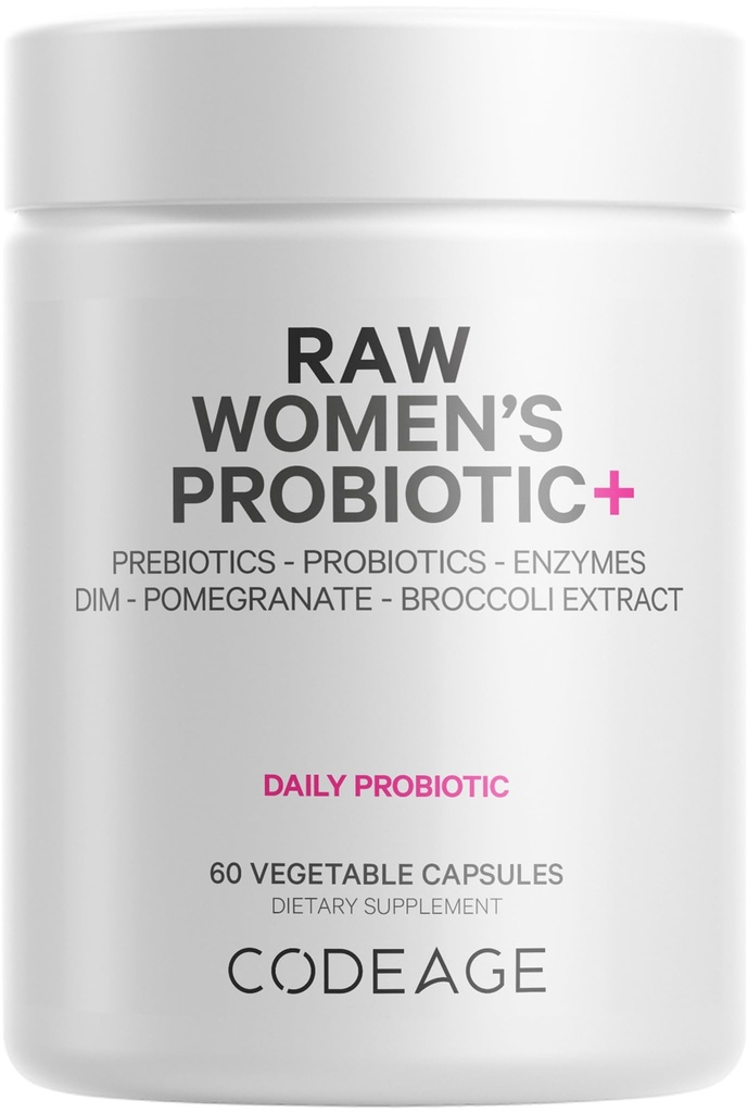 Codeage Raw Women’s Probiotic+ Supplemento - 34 Strains Probiotici, 100 miliardi di CFU, enzimi digestivi, miscela prebiotica, DIM, estratti di erbe, Phytonutrients - Non-GMO - 30 capsule