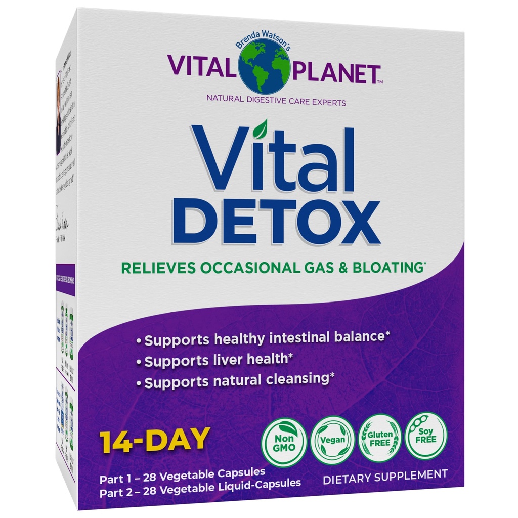 Vital Planet - Detox vitale con cardo del latte, Quercetin, acido lipoico alfa, colina e erbe, per il gas occasionale e Bloating, Supporta l'equilibrio intestinale sano, 2-Part 14 Day Kit, 56 capsule