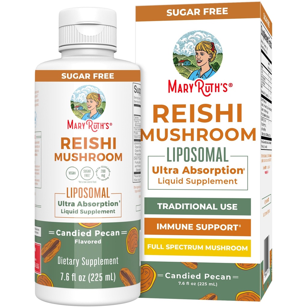 MaryRuth Organics Reishi Vegan Mushroom Supplement | Ultra Absorption Liposomal | Supporto immunitario con 200 mg Beta-Glucans, Vegan |Full Spectrum Reishi Mushrooms Fruiting Body | 7.6 oz,