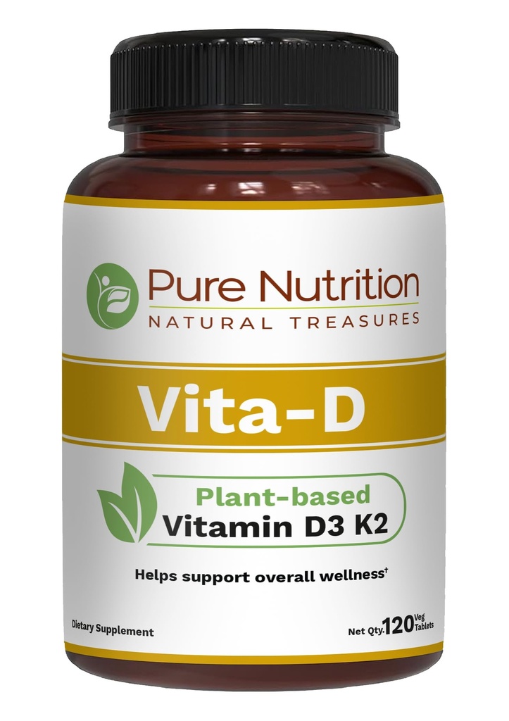 Pure Nutrition Vita D3 K2 - Vitamina D3 K2 Integratore | 120 Tab | Vitamina D3 6000 IU | Vitamina K2 come MK7 100mcg | Vitamina K2 D3 | Non OGM |