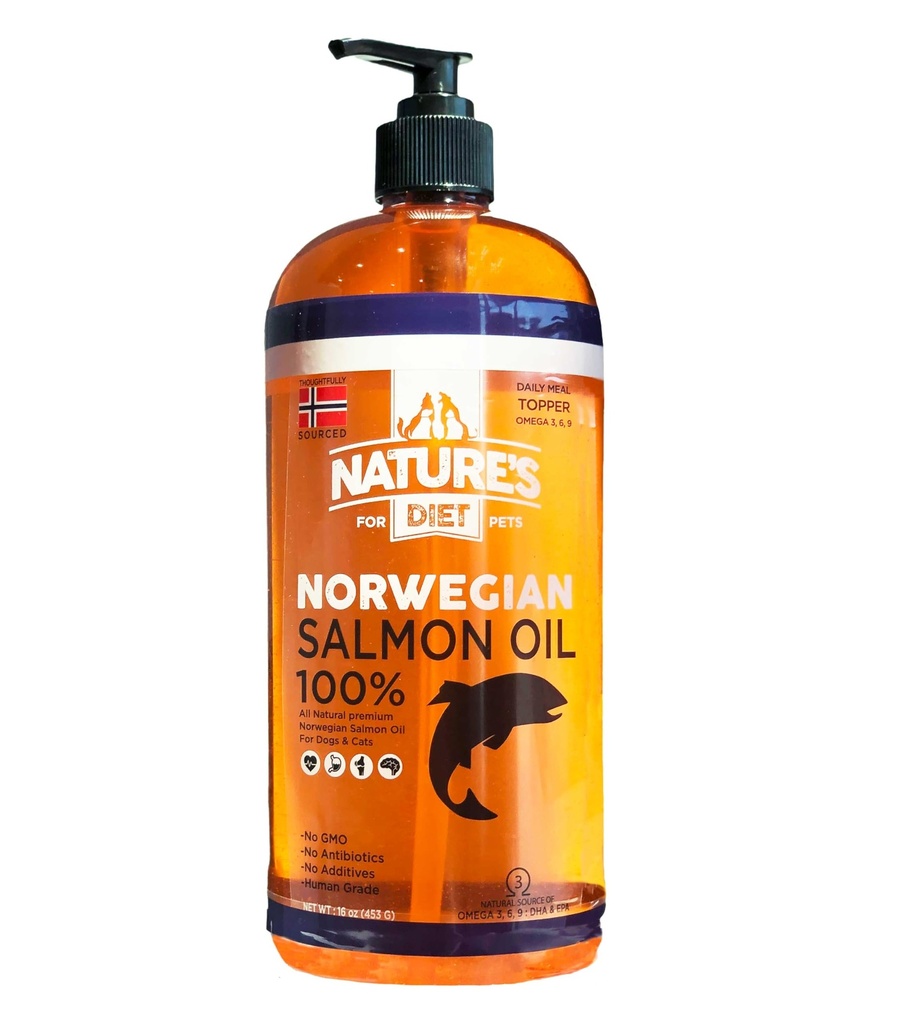 Dieta della natura Pet 32 oz Norwegian Salmon Oil Dogs & Cats - Supporto naturale per la funzione congiunta Immune Heart Health Appetite Skin & Coat Omega 3 6 9 Liquid Food Topper EPA DHA acidi grassi