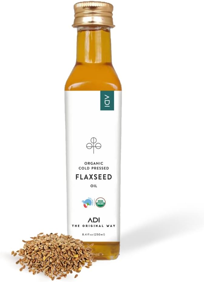 Olio di semi di lino organico puro al 100% – 8,8 fl oz, olio di lino liquido a freddo e non raffinato