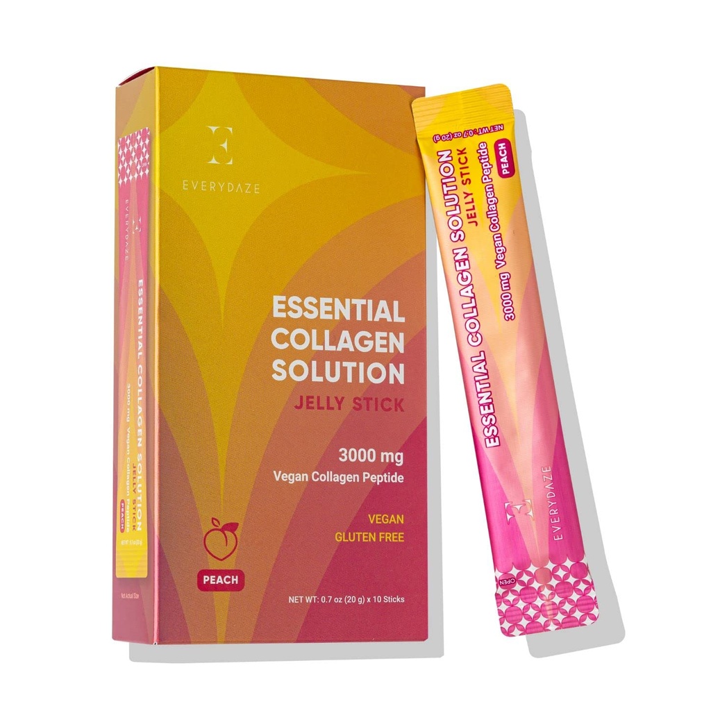 EVERYDAZE Essential Collagen Solution Jelly Stick | Vegan Collagen Peptide | Peach | 10 pacchetti | Capelli, Pelle, Unghie, Bellezza, Bone | Vitamine, Minerali, Antiossidanti per Uomini e Donne