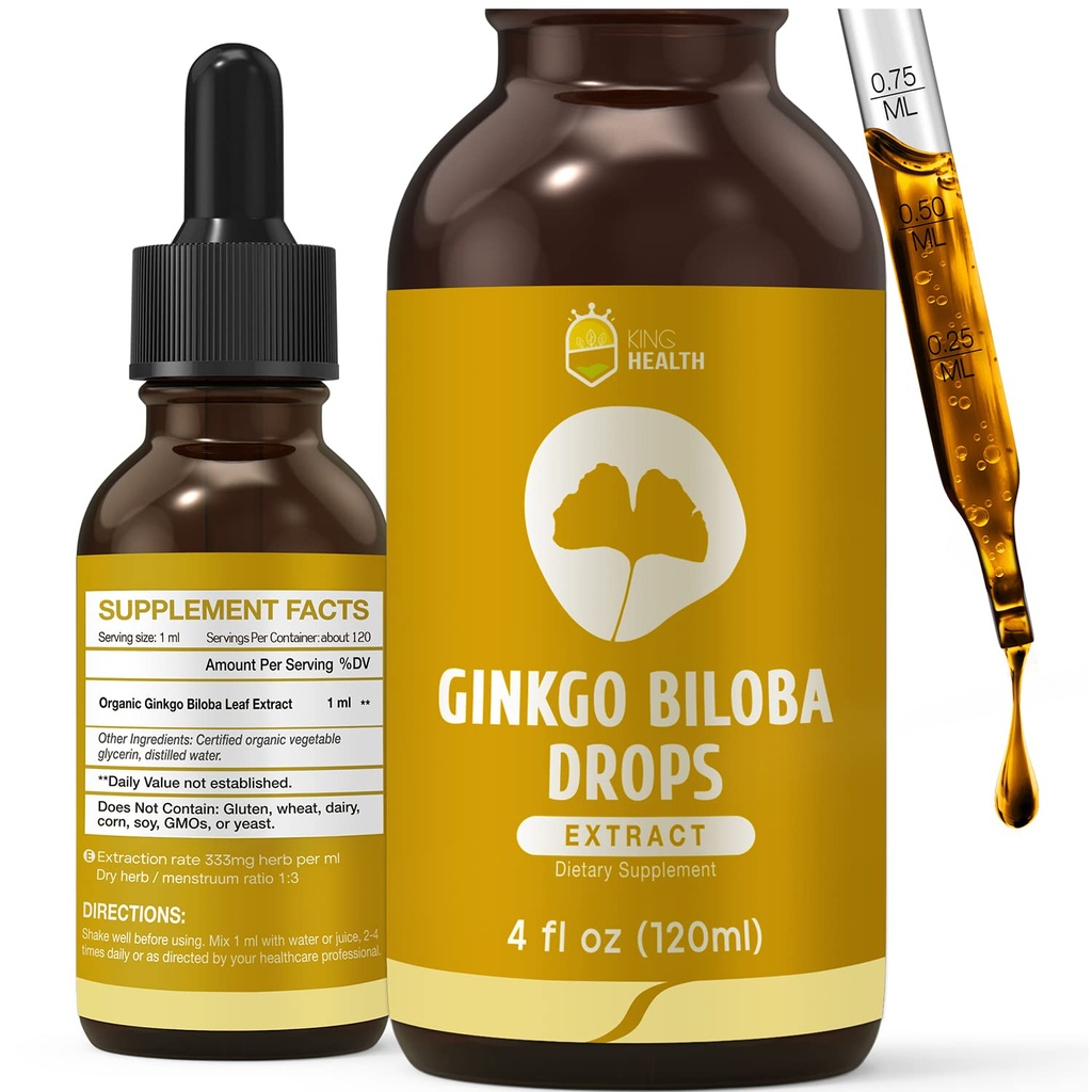 Integratori liquidi di Ginkgo Biloba Estratto di Ginkgo Biloba, Supporto per il cervello e il fuoco, Assorbimento del 98%, Vegan, Non OGM, Alcol & Gluten Free - 4 Fl Oz