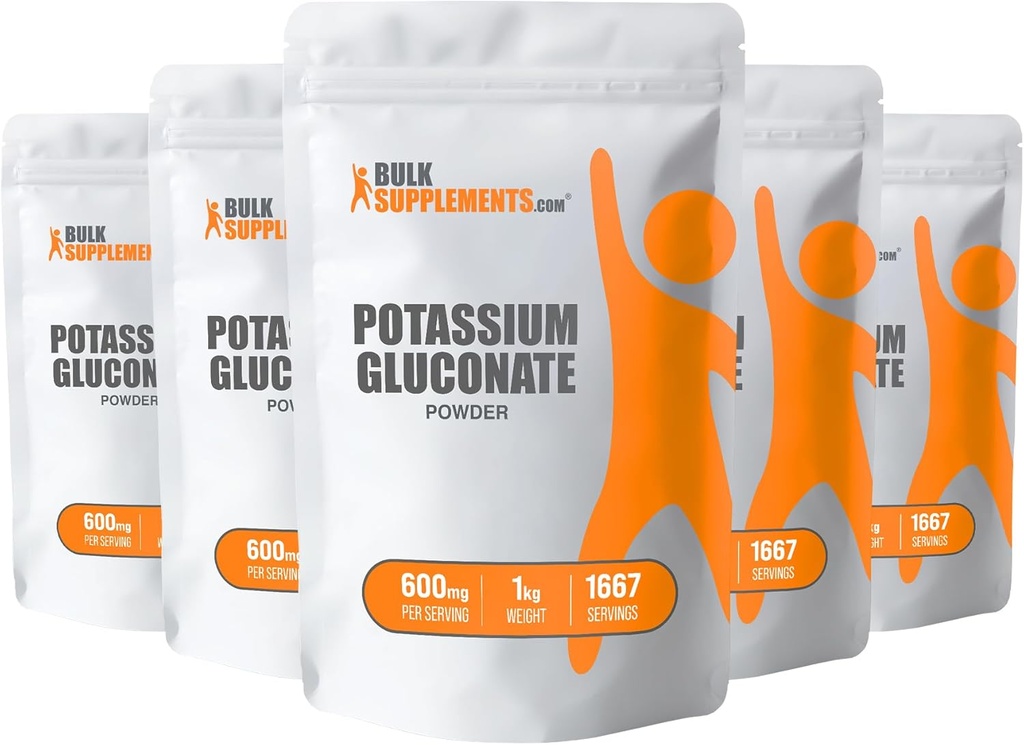 BulkSupplements.com Polvere di potassio Gluconate - Supplemento di potassio, integratore minerale - Gluten Free, 600mg per porzione, 5kg (11 lbs) (Pack of 5)