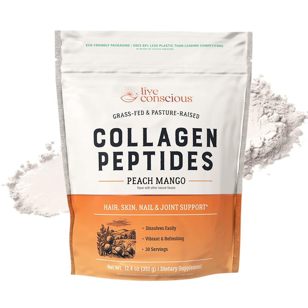 Polvere di peptidi di collagene dal vivo - Peach Mango polvere di collagene aromatizzata - capelli, pelle, chiodo e supporto misto - Tipo I & III Grass-Fed Supplementi di collagene per le donne e gli uomini - 30 Serve - 13oz