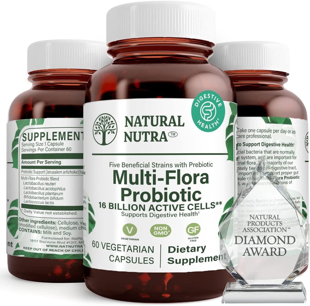 Natural Nutra Ultimate Flora Probiotico per le donne e gli uomini, aiuta a migliorare la digestione, contribuisce alla salute generale, promuove il sistema immunitario, multi-straina con Lactobacillus, Acidophilus, 60 capsule