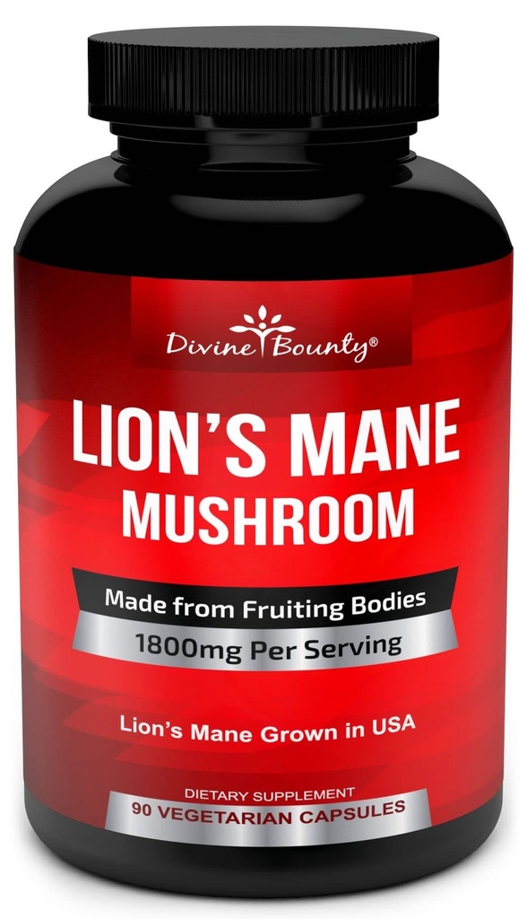 Organic Lions Mane Mushroom Capsules - 1800mg Strongest Lion's Mane Mushroom Supplement - Non OGM Lions Mane Extract Powder - Nootropic Brain Supplement - Brain & Immune Support - 90 Caps vegetariani