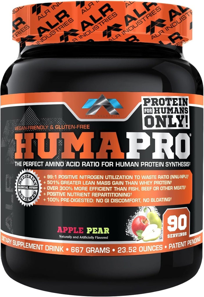 Humapro | Aminoacidi Protein Matrix per gli esseri umani | 99% Utilizzo per il muscolo magra | Vegan, Gluten Free | 667g / 90 Servings (Apple Pear)