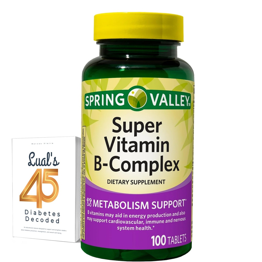 Carbonato di calcio complesso della vitamina B della valle di primavera, acido ascorbico 100 compresse Bundle con 45 diabeti di Lual decodificato