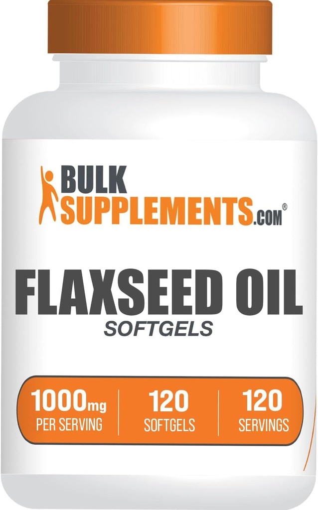 BulkSupplements.com Flaxseed Oil Softgels - Flaxseed Supplement, Flaxseed Oil 1000mg Softgels - Integratore di erbe, Gluten Free, 1 Softgel per Serving, 120 Count (Pack of 1)