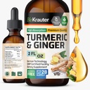 BIO KRAUTER Tintura di supplemento curcuma e zenzero - Gocce di supporto immunitario curcuma curcumina - Estratto di zenzero con pepe nero - Formula vegana - 2 Fl.Oz.