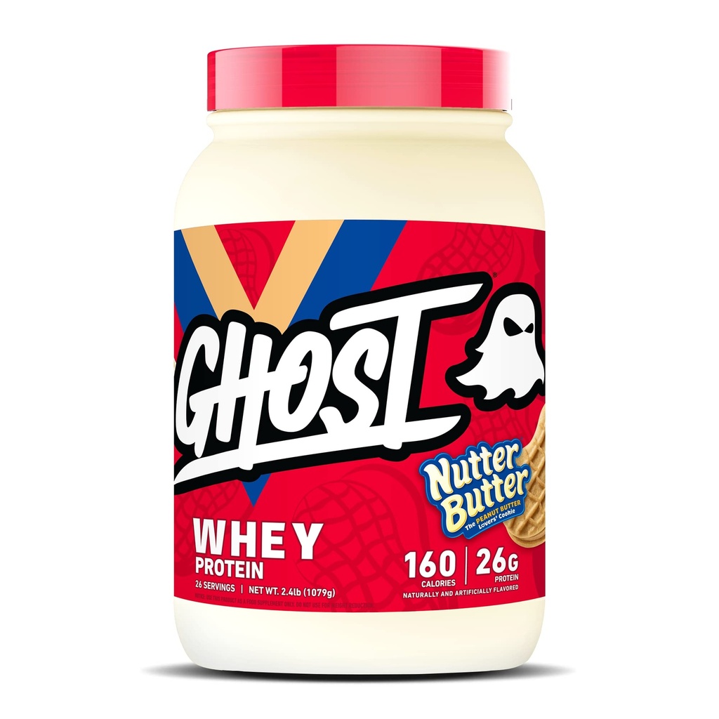 GHOST Polvere di proteine del siero, burro di latte - 2LB, 26G di proteine - miscela di proteine del siero di latte - - - Shakes di fitness e nutrizione di allenamento della polvere, Smoothies, cottura e cottura - Pezzi di biscotti all'interno
