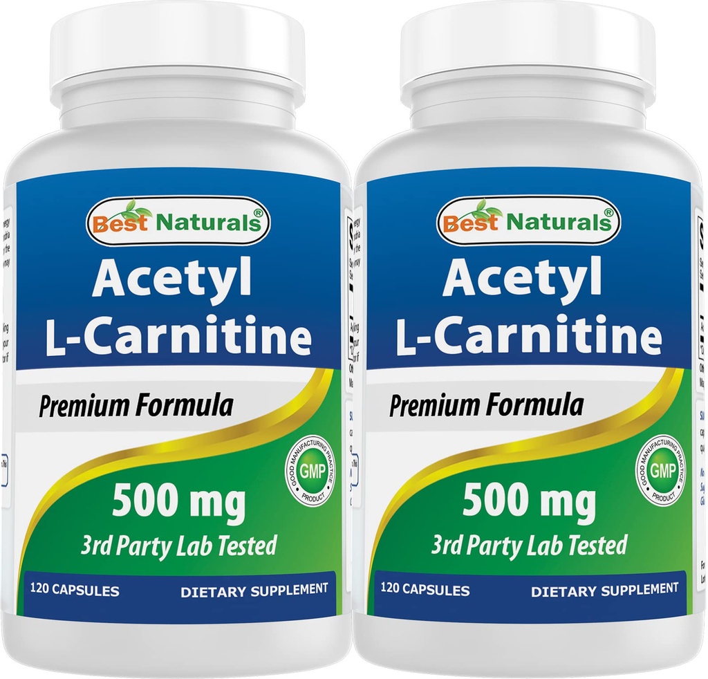 Best Naturals Acetyl L-Carnitina (ALCAR) 500mg, 120 Capsule, 120 Serve - Non OGM e Gluten Free, 1 Capsule per Serving (2 Pack)