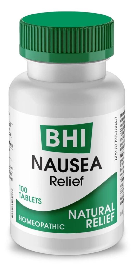 BHI Nausea Natural Relief 7 Multi-Symptom Ingredienti attivi omeopatici aiutano a alleviare Nausea, Vomiting, Bloating & Indigestion Soothes Remedy Soothes Discomfort for Women & Men - 100 compresse