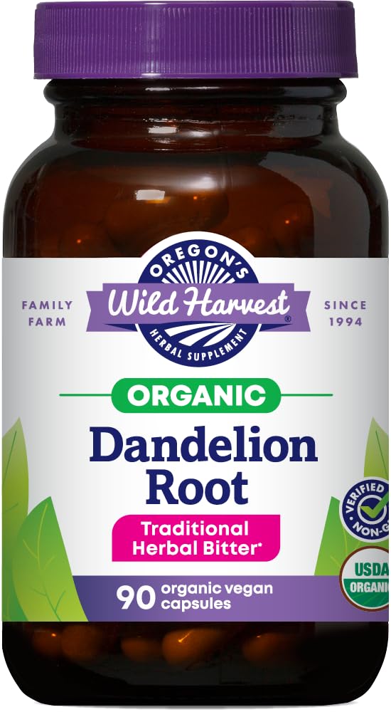 Integratore organico di radice di leone della radice del raccolto dell'Oregon | Bitter di erbe tradizionale, 90 capsule vegane
