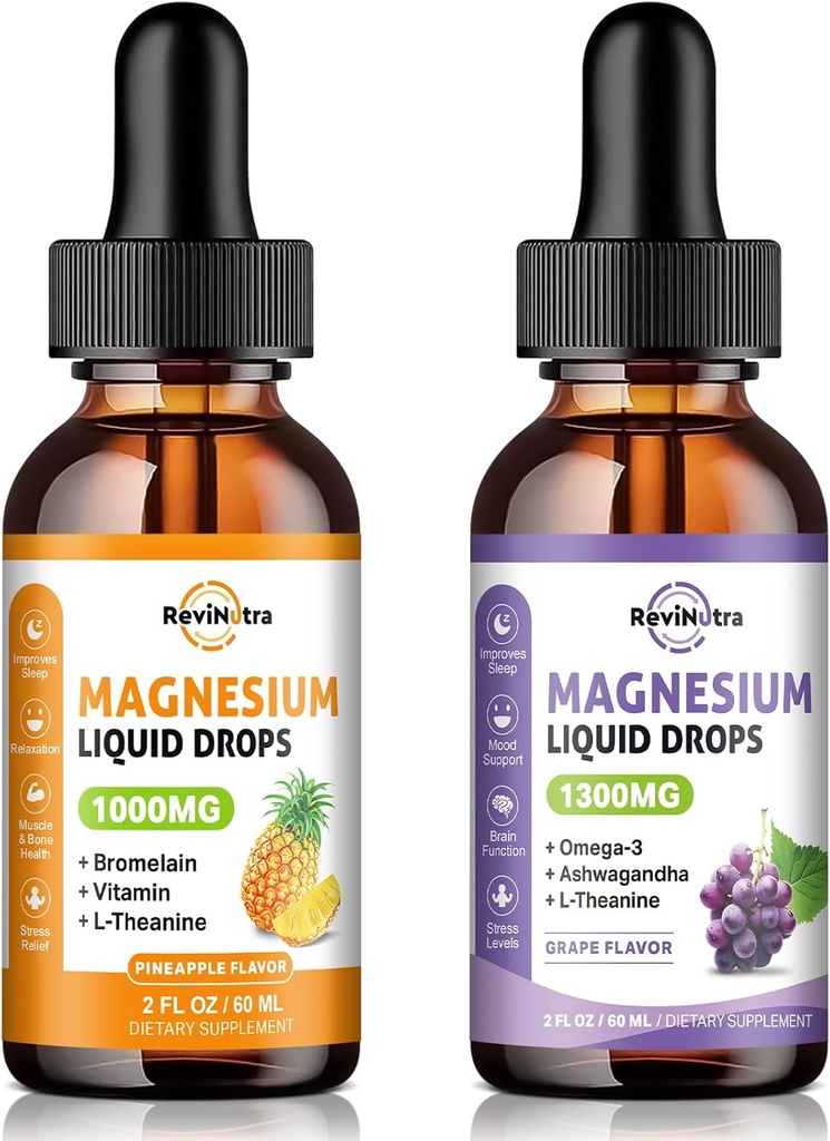 2 Confezione Magnesio Complesso Liquido Gocce Ananas & Uva Flavor
