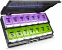 Extra Large Weekly Pill Organizer 2 volte al giorno - Remtise Am/Pm Daily Pill Case Medicine Organizer, Push Button 7 Day Pill Box per Pills/Vitamin/Cod Liver Oil/Supplements (Purple & Green)