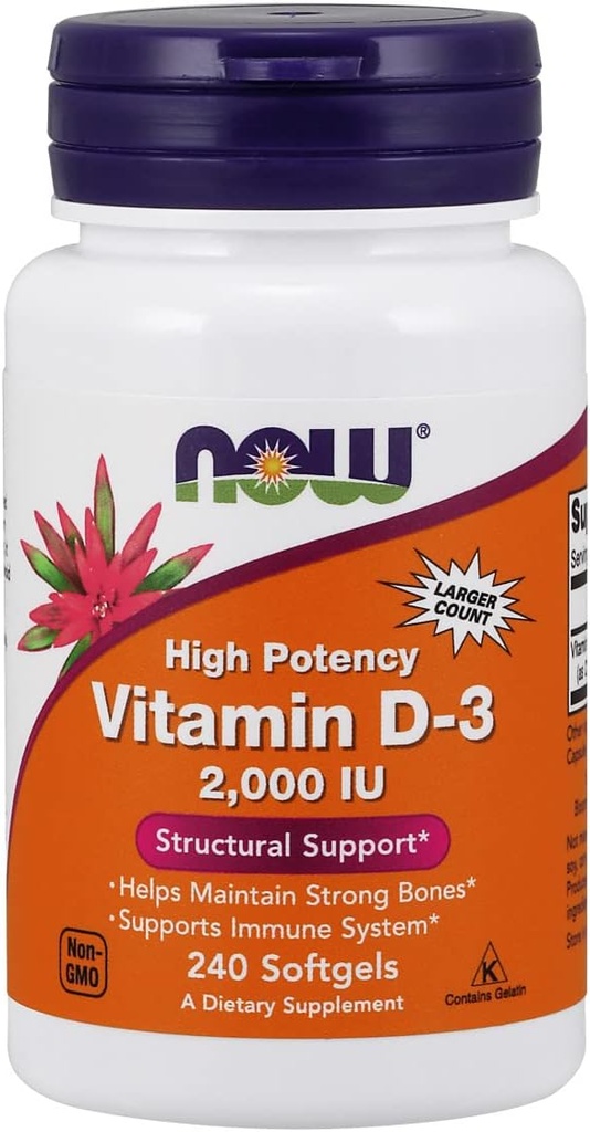 NOW Foods Vitamin D-3, Supporto strutturale 2000 I.U, 480 Softgels