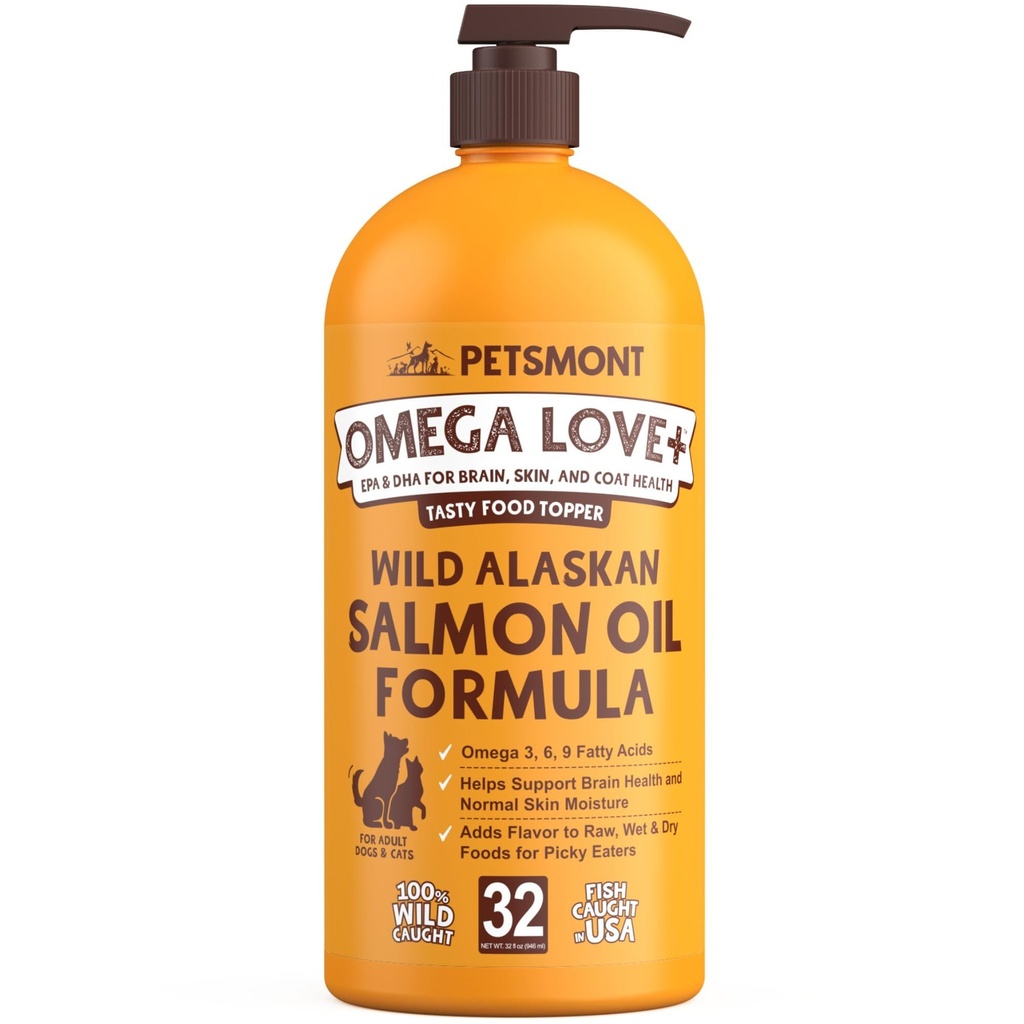 Animali domesticimont Omega Love+ Wild Alaskan Salmon olio per cani Formula 32 oz - Fish Omega Pompa Liquida Gatti Supporta la funzione congiunta Immune Cuore Salute Supplemento Animali Natural EPA DHA acidi grassi