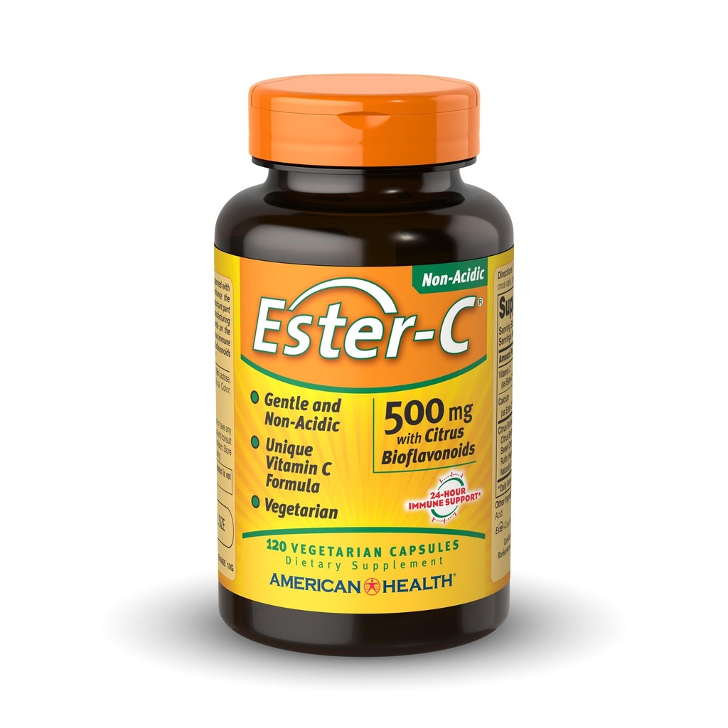 American Health Ester-C 500 mg con Citrus Bioflavonoidi - 120 Capsule Vegetariani - 24-Hour Immune Support - Non-GMO, Vegan, Gluten Free - 60 Serve