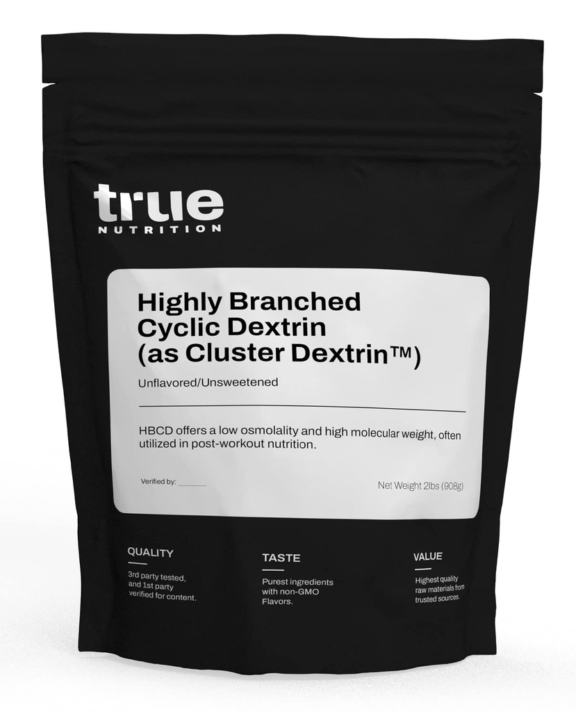 True Nutrition - Dextrin Ciclico altamente ramificato - Polvere di carboidrati per l'energia intra-allenamento prolungata, recupero muscolare post-allenamento migliorato - Vegan e non-GMO - non aromaed 2lb.