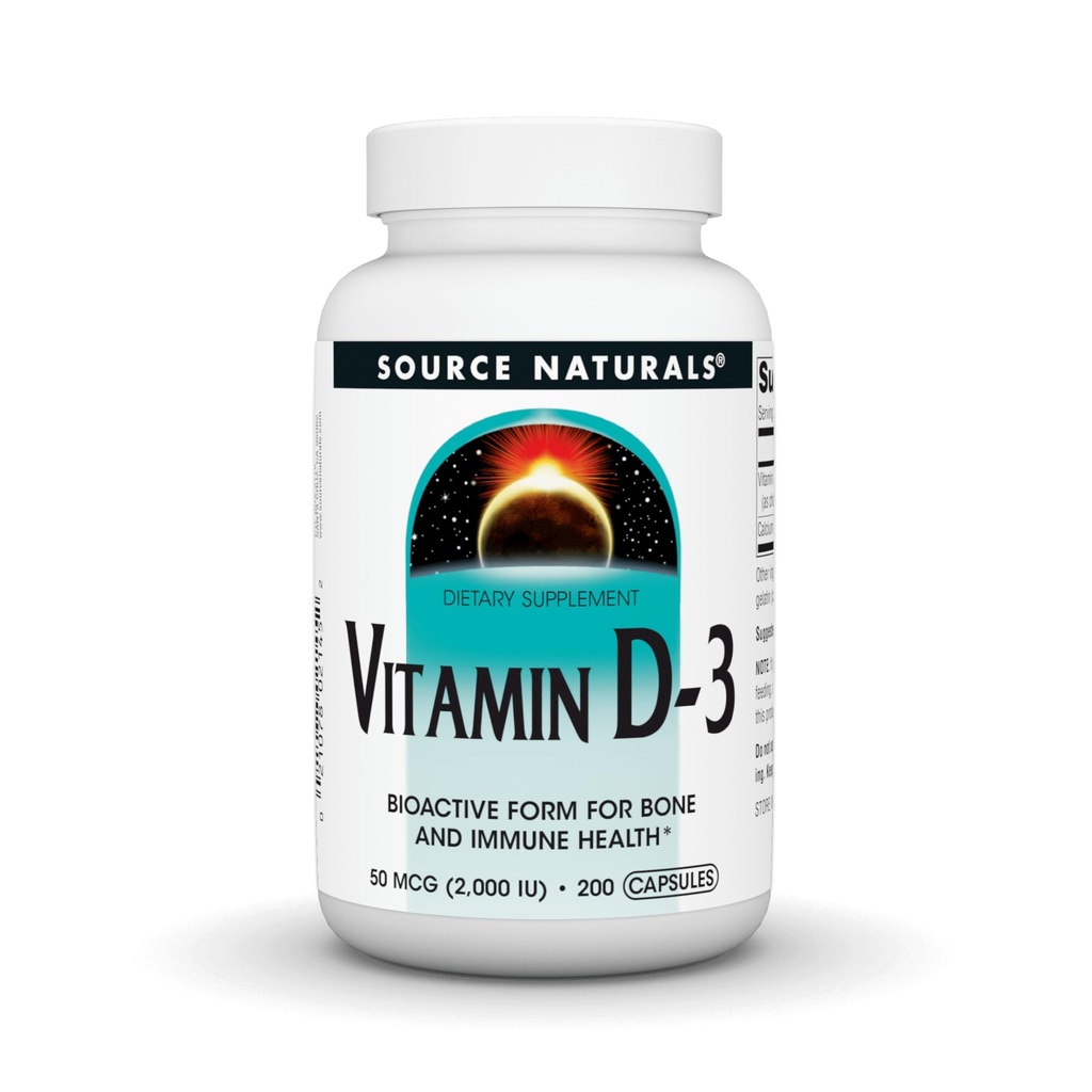 Fonte Naturals Vitamina D-3, Bioactive Form per Bone & Immune Health*, 2000 IU - 200 capsule