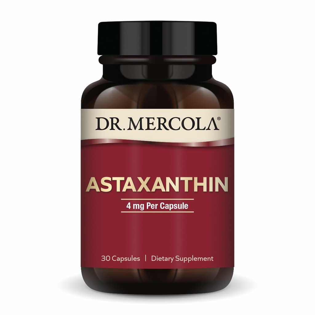 Dr. Mercola Organic Astaxanthin - Astaxantina da 4 mg - Supporto potente antiossidante - Estratto di Microalghe Organiche - Non OGM, Gluten-Free & Soy-Free - 30 Capsule (30 Serve)