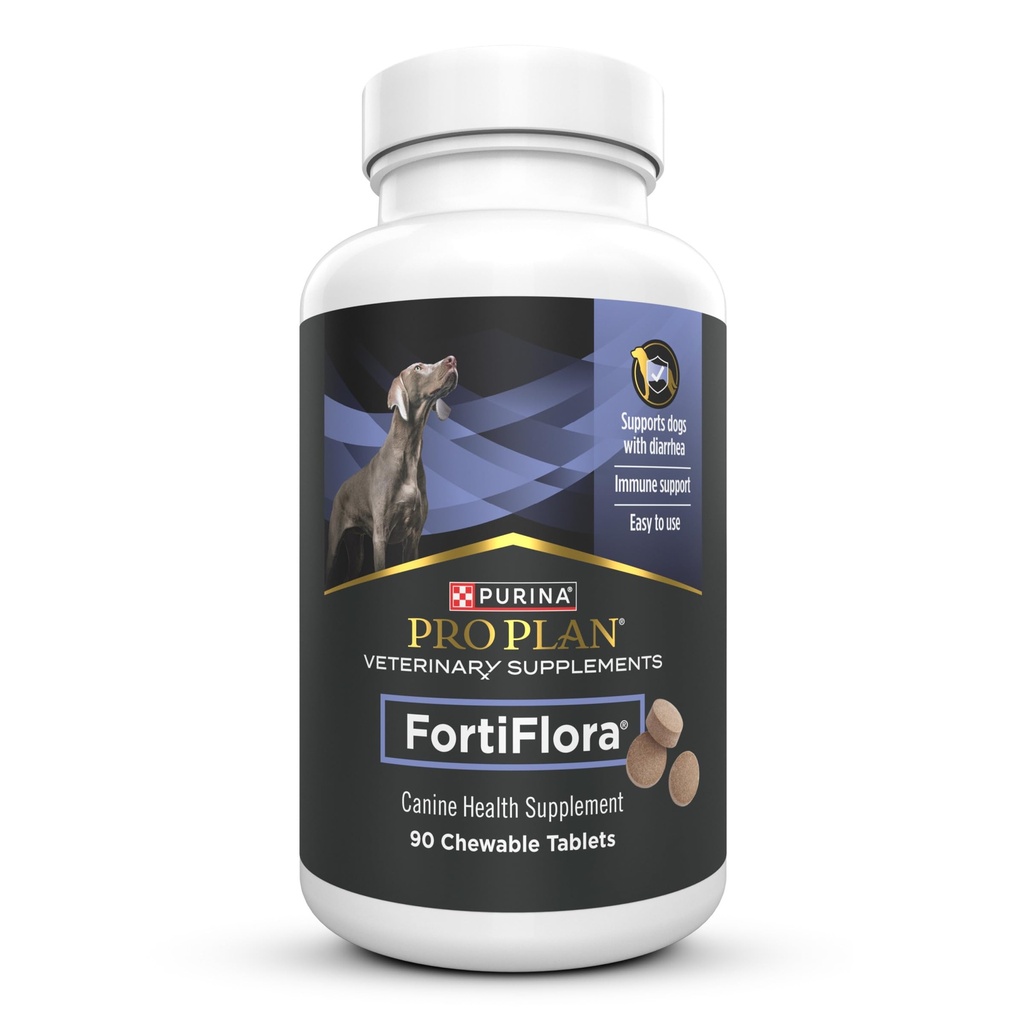 Purina Pro Piano Veterinaria Integratori FortiFlora Probiotici per Cani Chewable Tablets per Digestivo Gut Salute e Diarrea - 90 ct. Canister