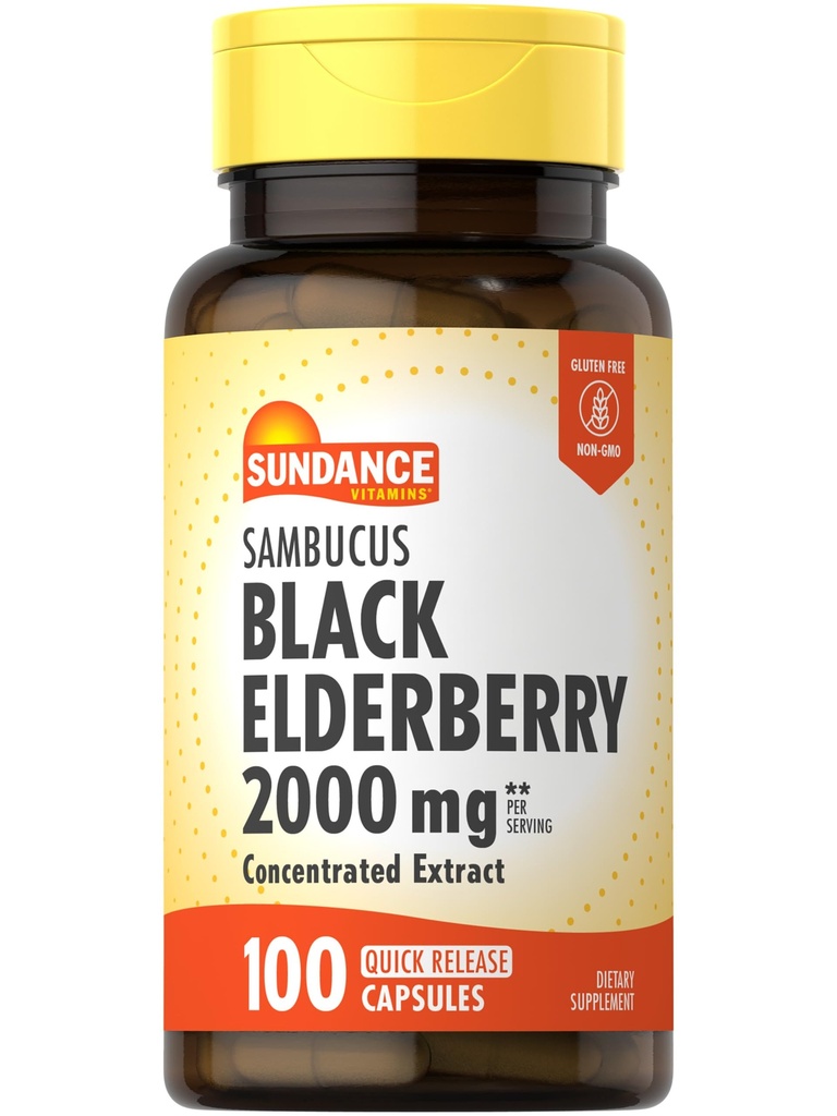 Sundance Sambucus Black Elderberry Capsule | 2000mg | 100 Count | Non OGM e Gluten Free Supplement