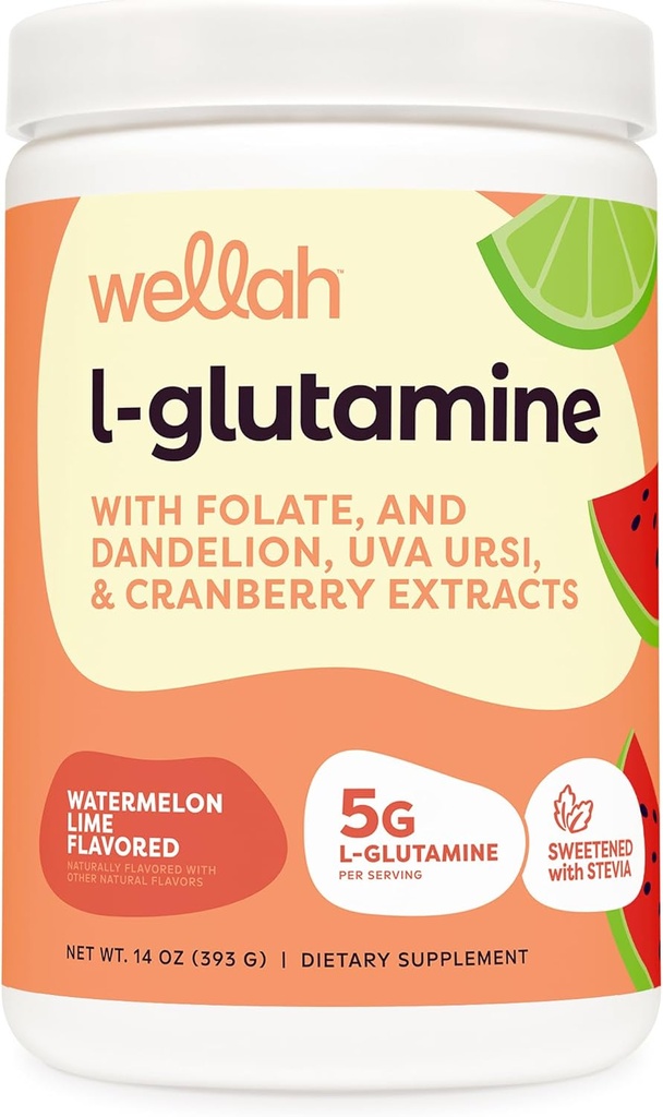 Wellah L-Glutamine Polvere Watermelon Lime (50 Serve) - 5g L-Glutamina Per Serving, Addolcito con Stevia