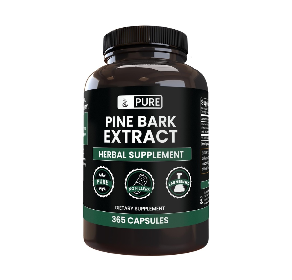 PURE ORIGINAL INGREDIENTI Estratto di corteccia di pino (365 capsule) Nessun filler di magnesio o di riso, Sempre puro