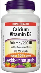 Webber naturali Carbonato di calcio 500mg con vitamina D3 200iu, 275 Tab Bonus Pack