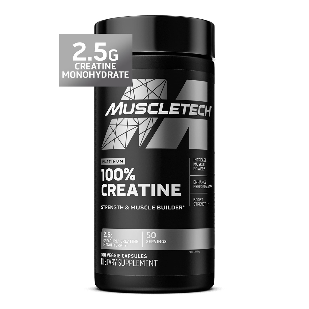 MuscleTech Platinum Creatine Monohydrate Capsule - Creatina Pre & post Workout Muscle Builder, Muscle Recovery & Energy Boosting Supplement per Uomo & Donne - 100 pillole Veggie