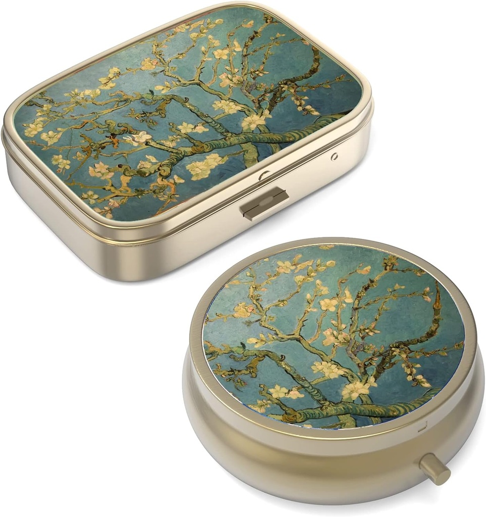 Pillola Case Pill Box con Specchio Retro Piccolo Pillola Case per Purse o Pocket Bronze Pill Box o Vitamine, Olio di Pesce, Integratori, Pillola Containe Regali di viaggio(2PCS)