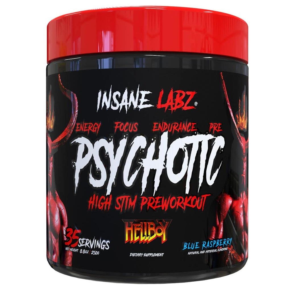 Insane Labz Hellboy Edition, High Stimulant Pre Workout Powder e NO Booster con Beta Alanine, L Citrulline e Caffeina, Boosts Focus, Energy, Endurance, Nitric Oxide Levels, 35 Srvgs, Blue Rasp