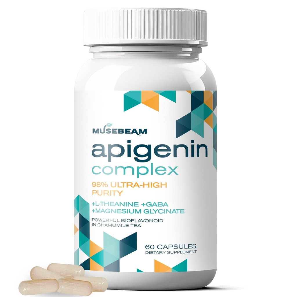 Apigenin Supplemento per il riposo e il rilassamento Supporto - 50mg Apigenin per capsula con Magnesio Glycinate 275mg L-teanina 100mg GABA 100mg - 98% Ultra-High Purity