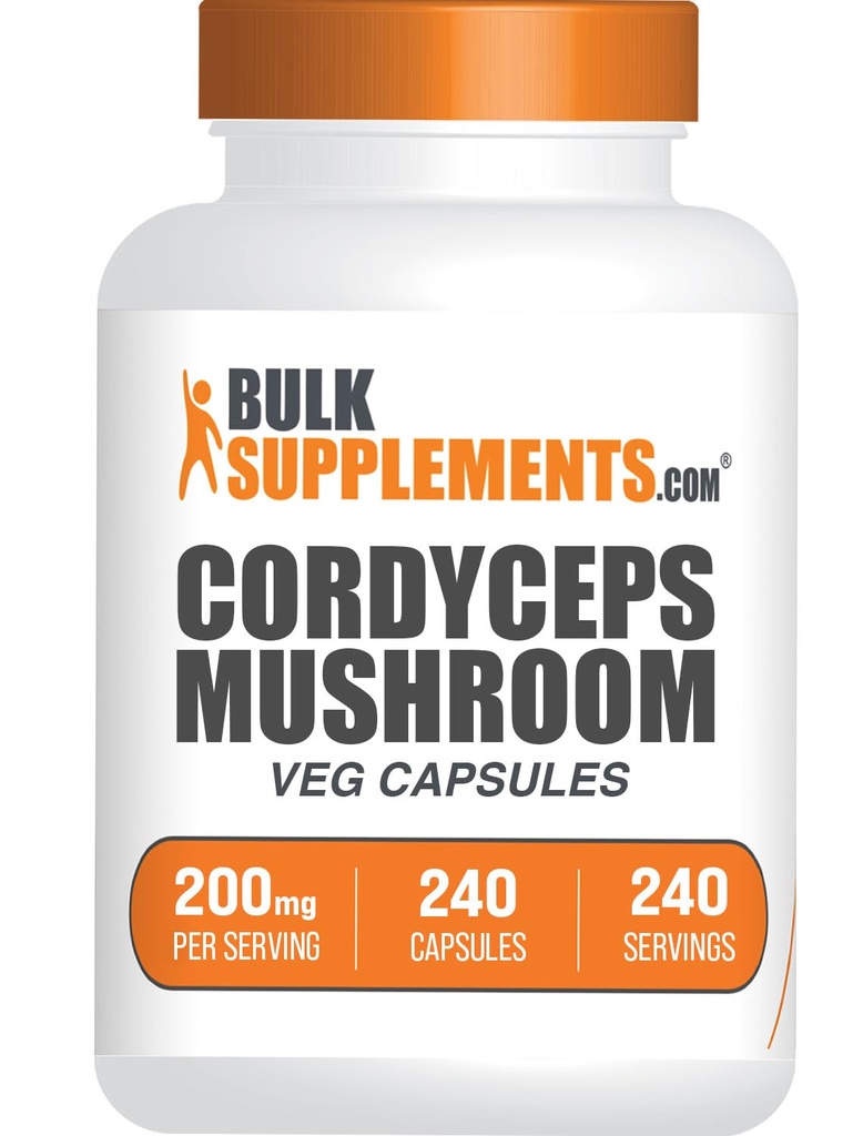 BulkSupplements.com Cordyceps Mushroom Capsule - Cordyceps Extract, from Cordyceps Sinensis - Gluten Free, 2000mg Equivalent Serving - 1 Capsule per Serving, 240 Veg Capsules (Pack of 1)