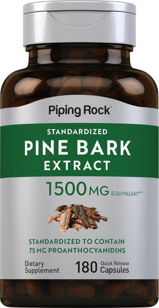 Piping Rock Pine Bark Extract Capsule | 1500mg | 180 Count | Non OGM, Gluten Free Supplement