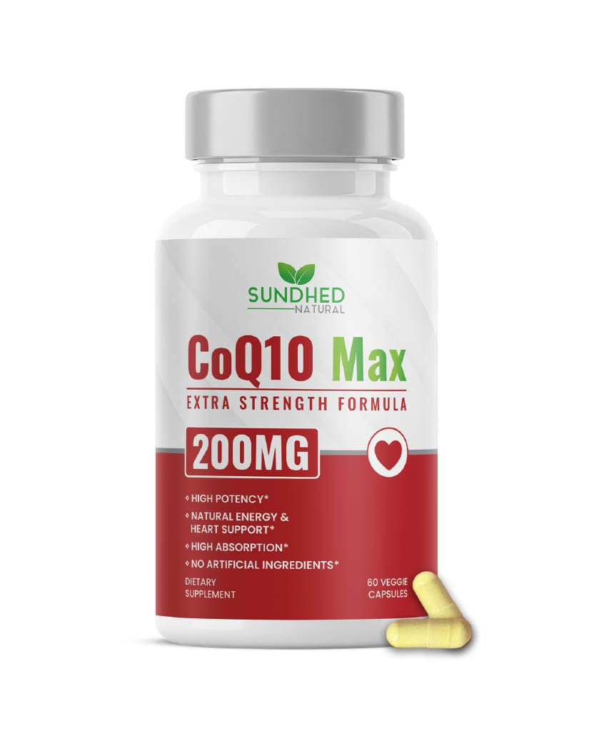 CoQ10 200mg Vegan, Ultra CoQ10 - Ultra High Absorption Coenzyme Q10 Integratori - Supplemento antiossidante per la salute vascolare e cardiaca, fertilità e produzione di energia - 2 mesi di alimentazione - 60 conteggio