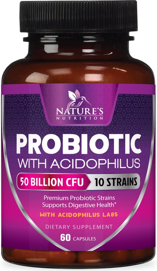Probiotici 60 miliardi di CFU per Serving - 10 Strains + Prebiotici - Salute Digestiva, Supporto Gut & Immune - Supporta costipazione occasionale, Gas & Bloating per le donne & uomini Scaffalatura - 60 capsule